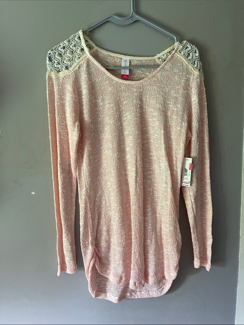 No Boundaries Blush Pink Long-Sleeve Lace-Shoulder Top